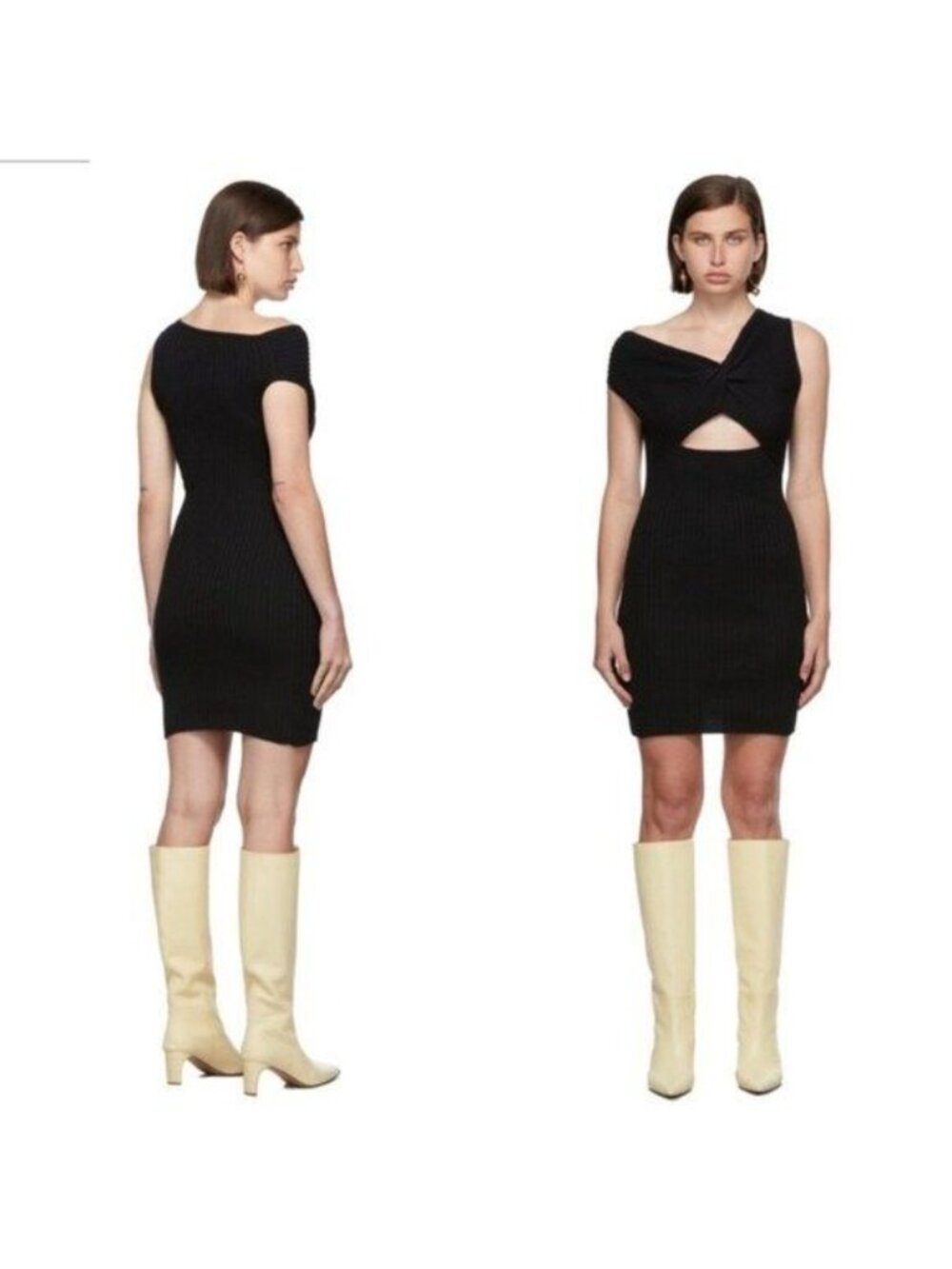 NWT Anna Quan Zali Ribbed Cutout Mini Sweater Dress 10 Raven One Shoulder
